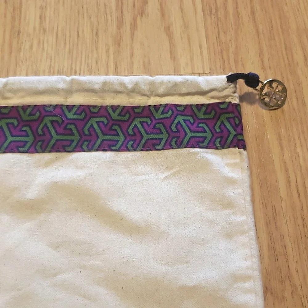 Tory Burch medium drawstring dust bag with Logo Charm 15×14